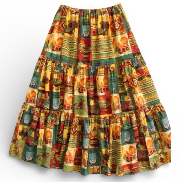 Vintage Camille Oliver Southwestern Western Tiered Maxi Skirt USA - Picture 4 of 7